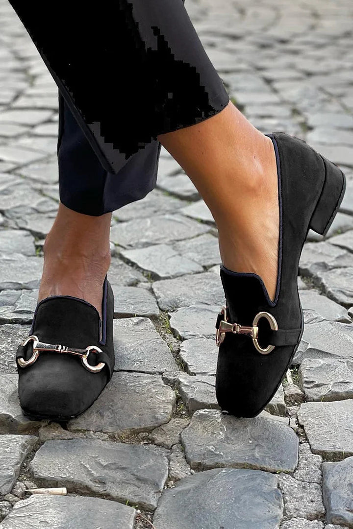 Solene | Black Loafers with Gold Horsebit Detail