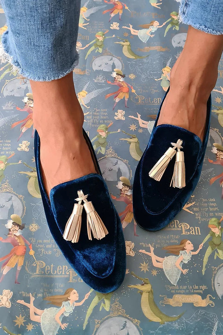 Wren | Velvet Tassel Loafers in Midnight Blue