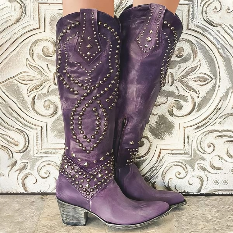 Orena | Pointed-Toe Knee-High Block Heel Boots