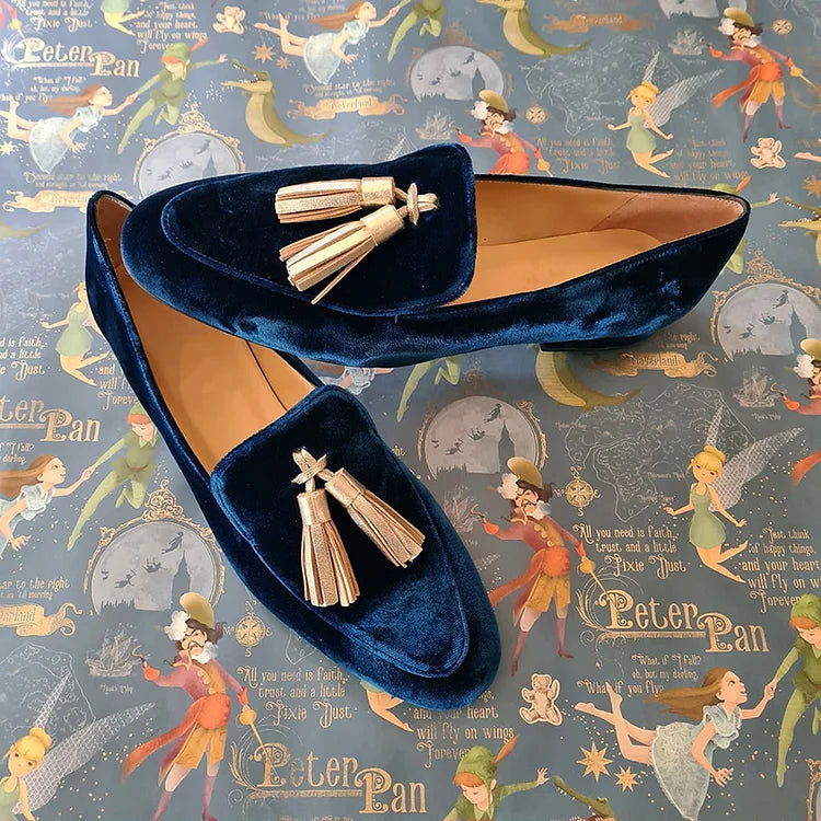 Wren | Velvet Tassel Loafers in Midnight Blue