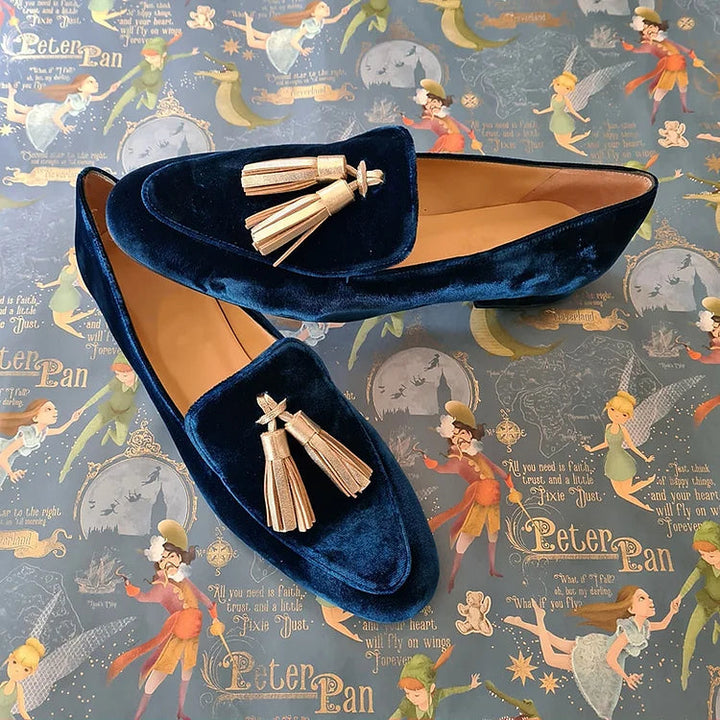 Wren | Velvet Tassel Loafers in Midnight Blue