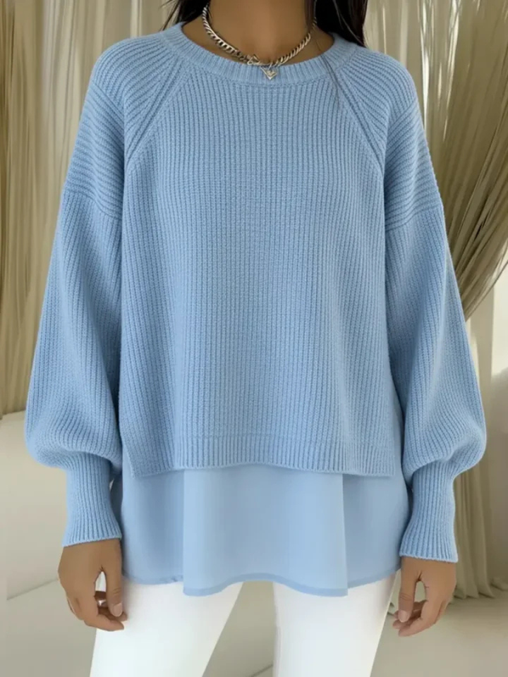 Women’s Layered Hem Crewneck Pullover Sweater