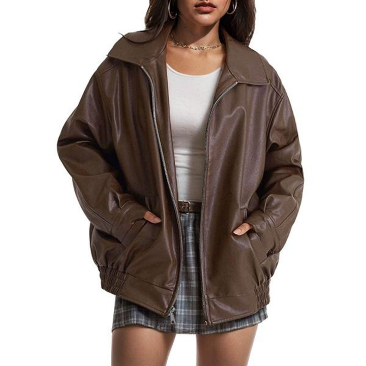 Xandra - Trendy Oversized Leather Faux Suede Jacket for Fall Fashion
