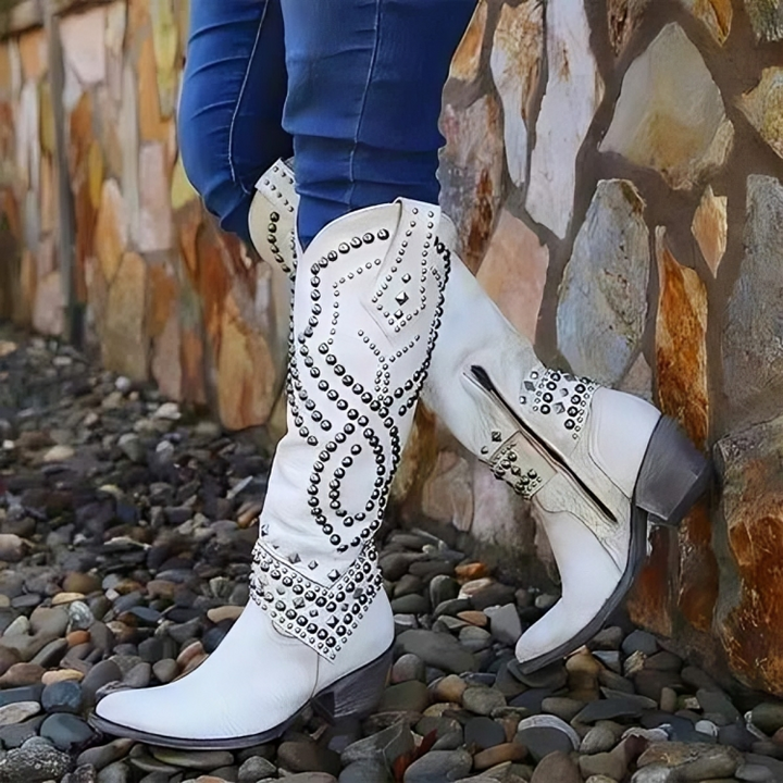Orena | Pointed-Toe Knee-High Block Heel Boots