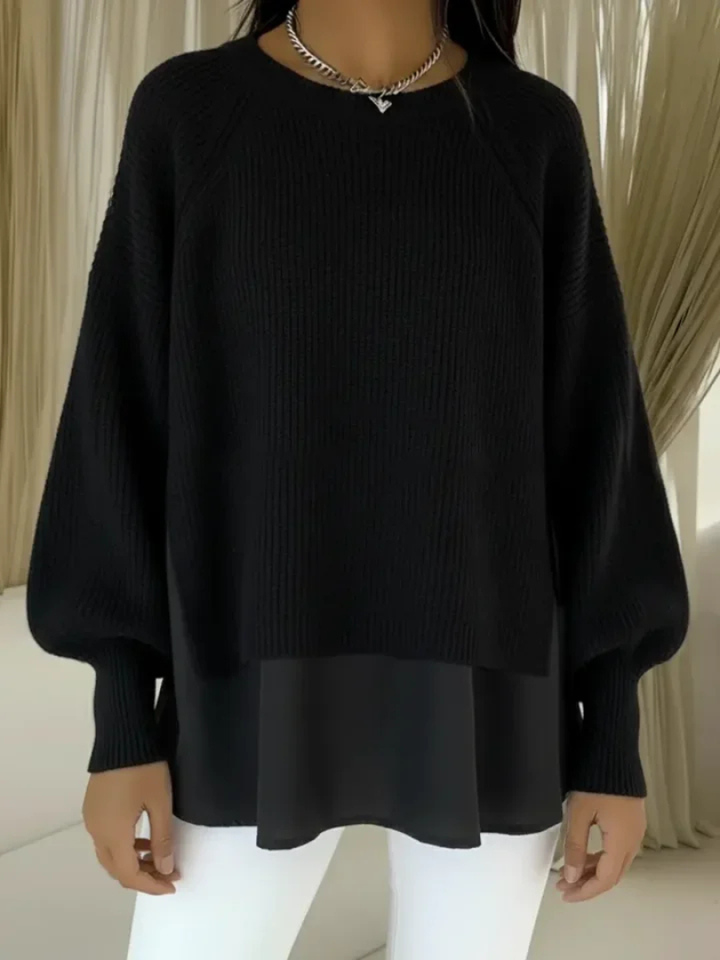 Women’s Layered Hem Crewneck Pullover Sweater