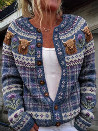 Mallory™ | Rustic Animal Pattern Button Front Cardigan