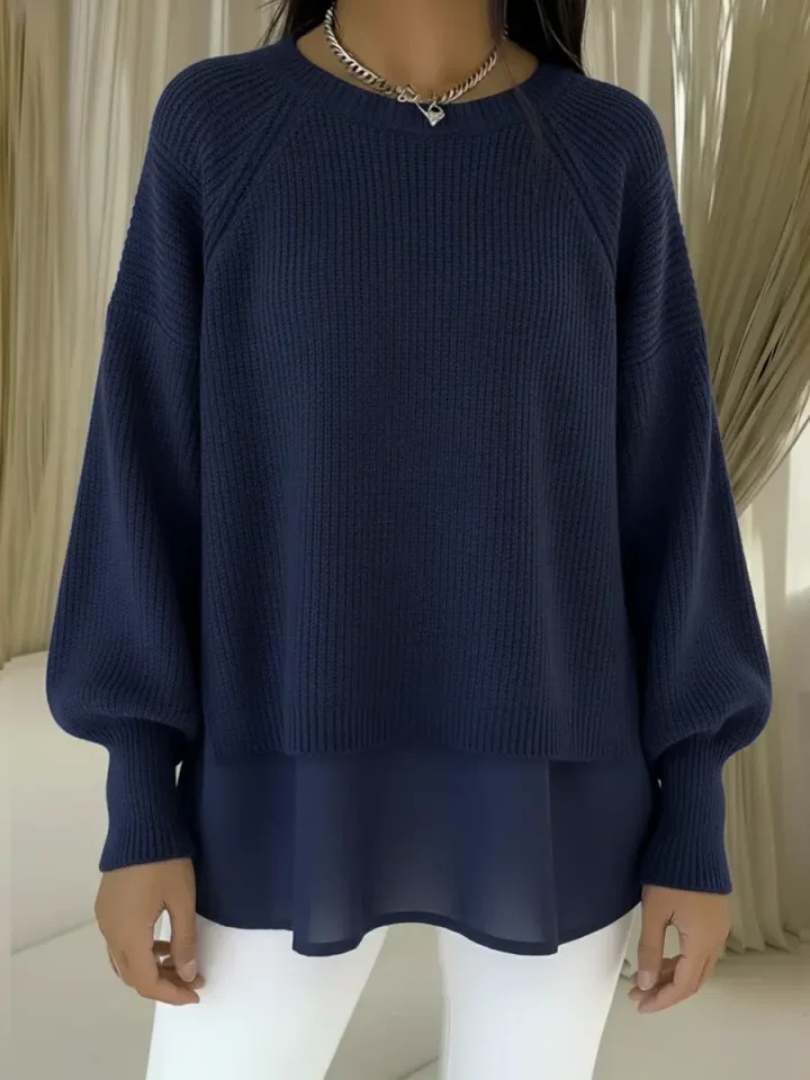 Women’s Layered Hem Crewneck Pullover Sweater