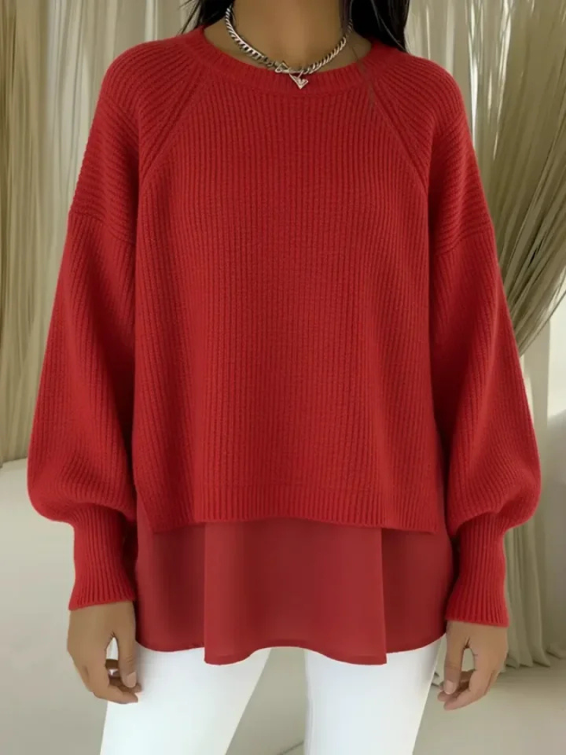 Women’s Layered Hem Crewneck Pullover Sweater