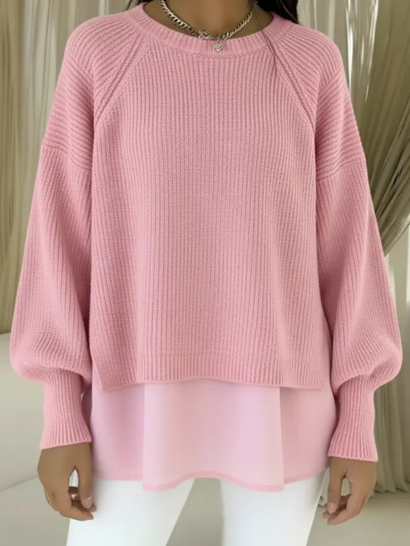 Women’s Layered Hem Crewneck Pullover Sweater