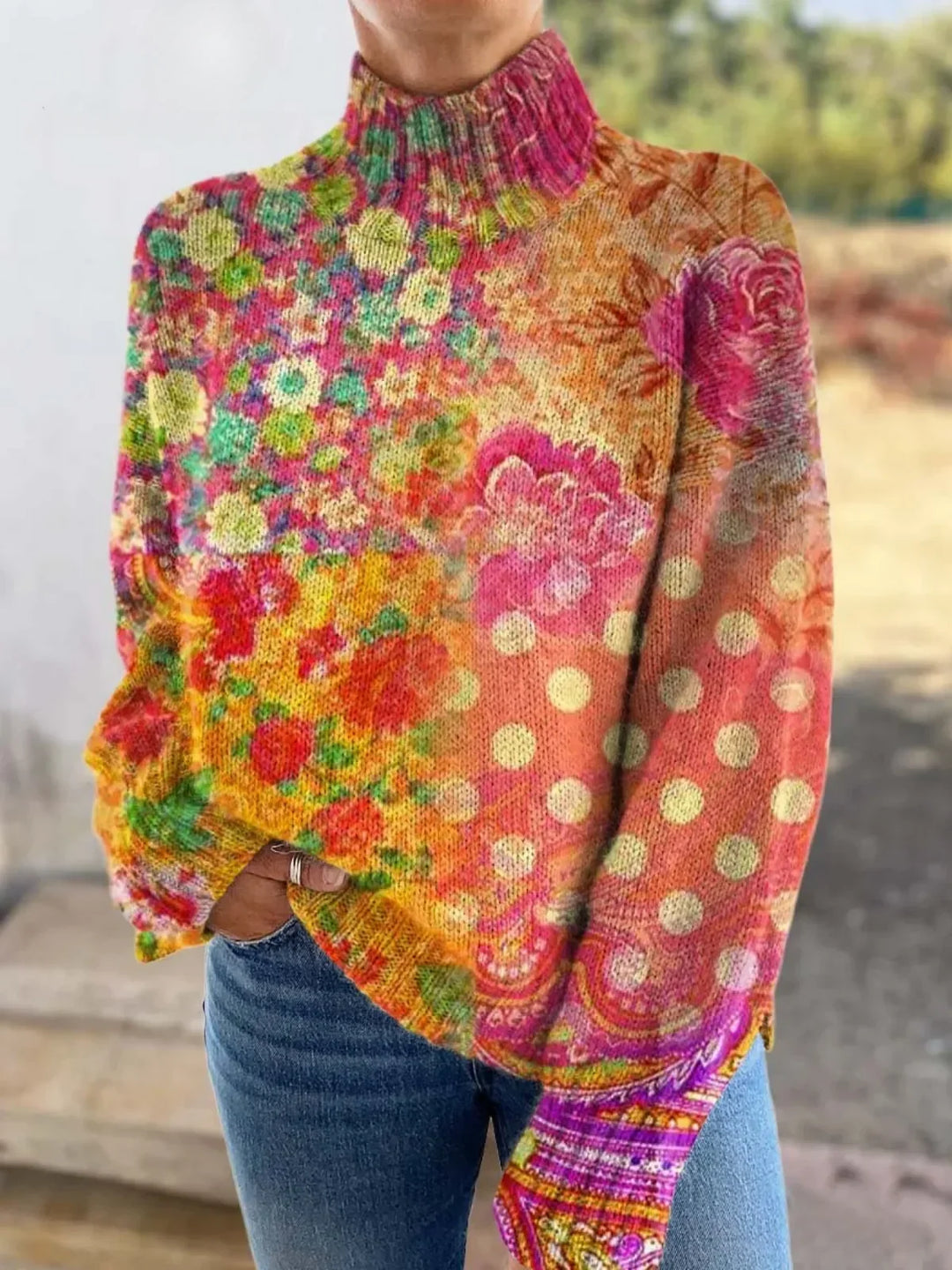 Abigail | Floral Polka Dot Turtleneck Sweater
