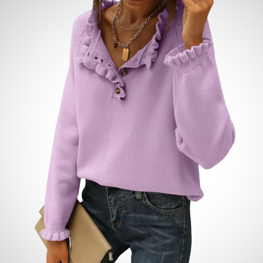 WYNN - Chic Long Sleeve Pullover Half Button Sweater