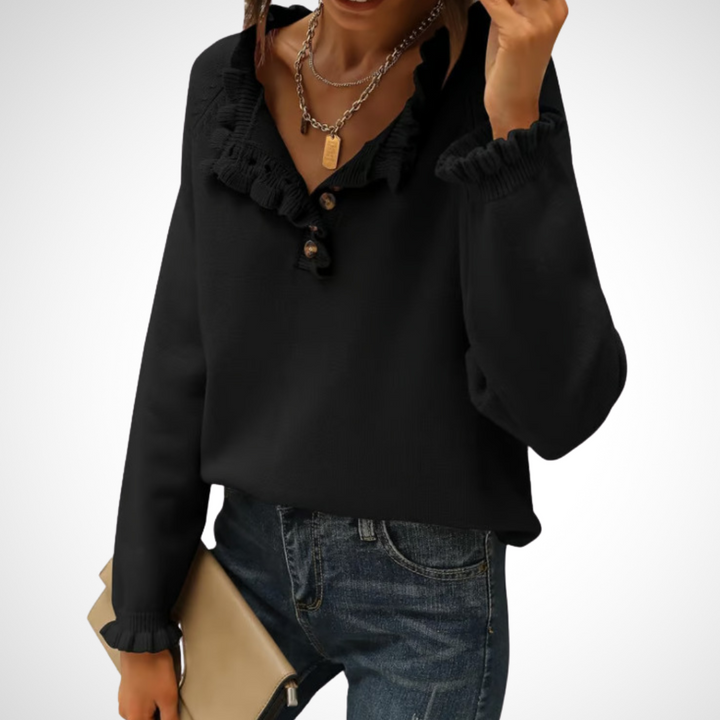 WYNN - Chic Long Sleeve Pullover Half Button Sweater