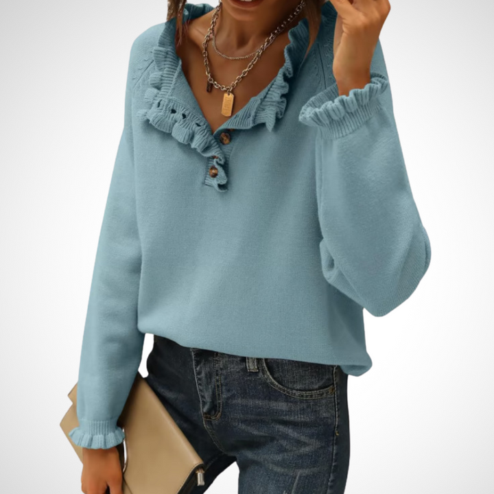 WYNN - Chic Long Sleeve Pullover Half Button Sweater