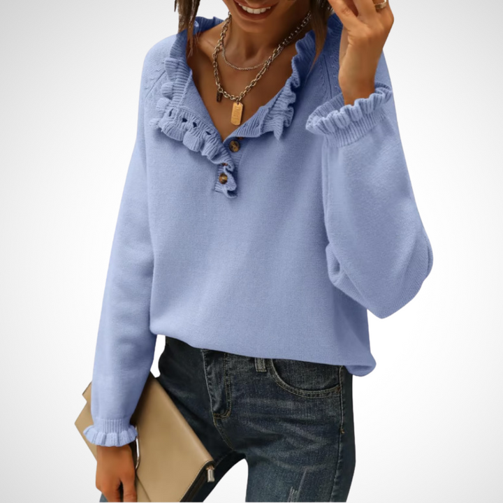 WYNN - Chic Long Sleeve Pullover Half Button Sweater