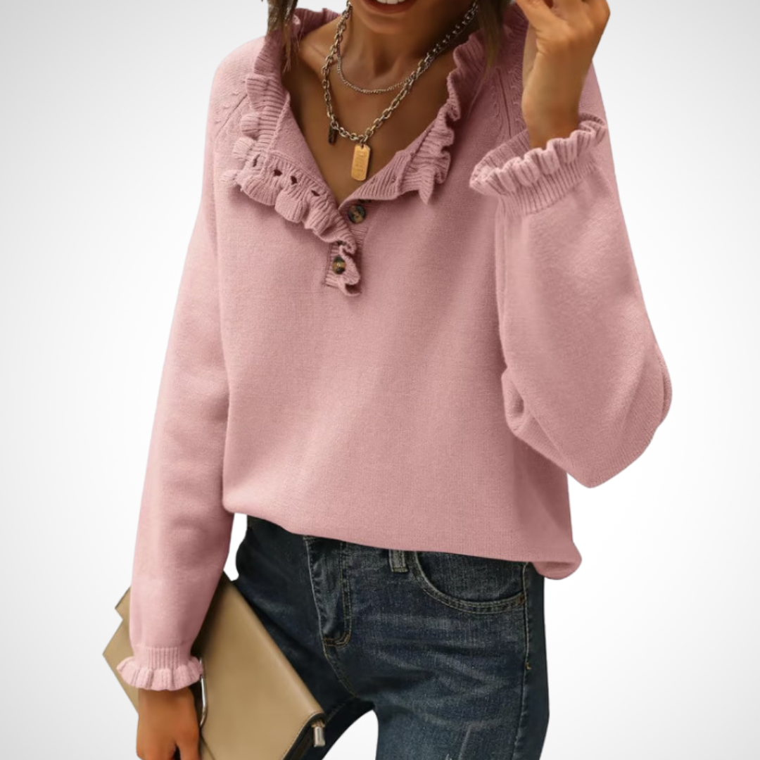 WYNN - Chic Long Sleeve Pullover Half Button Sweater