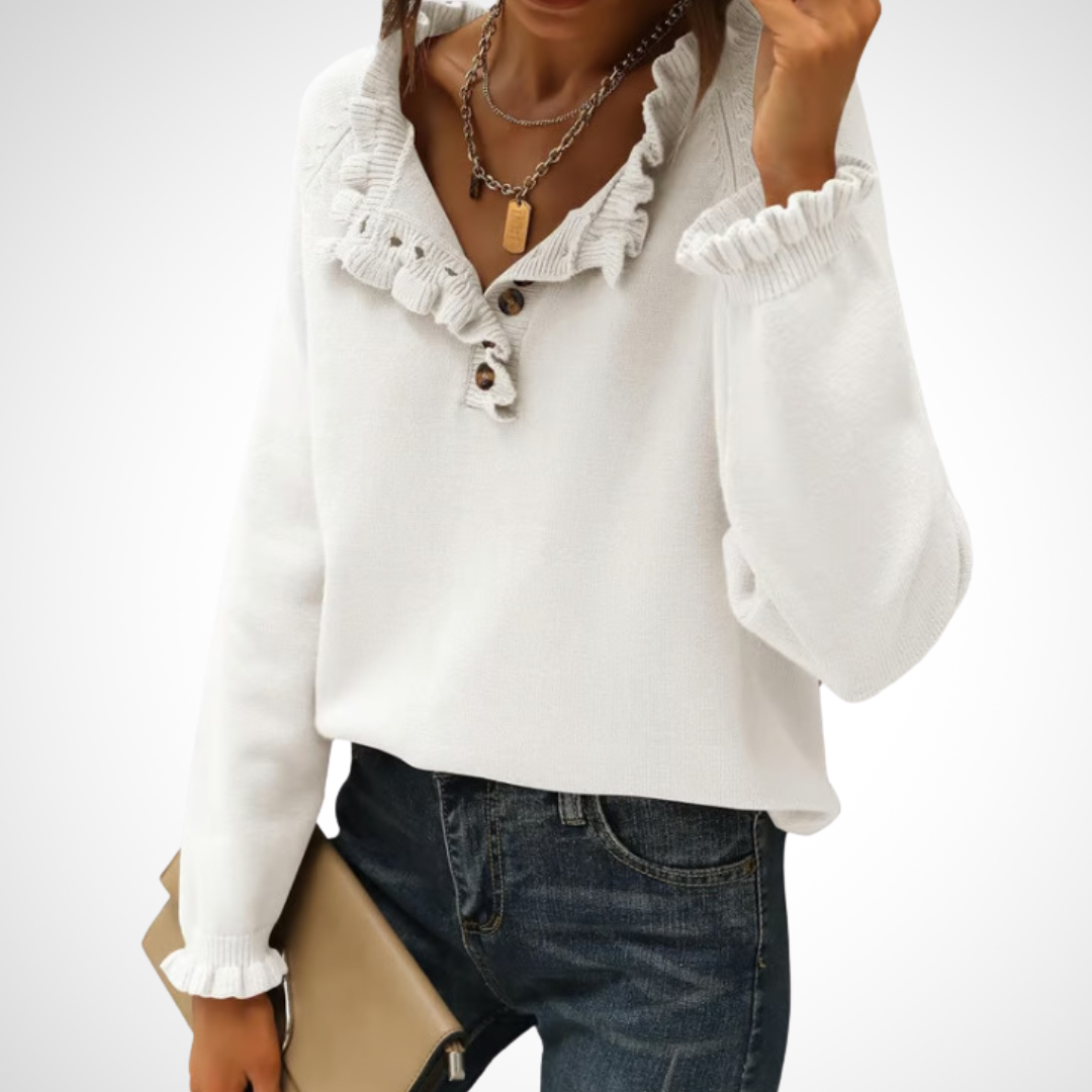 WYNN - Chic Long Sleeve Pullover Half Button Sweater