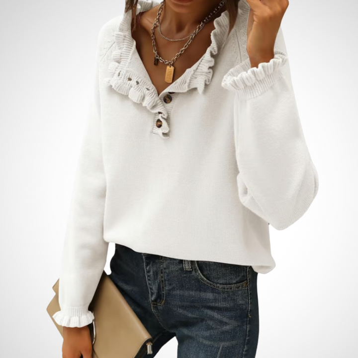 WYNN - Chic Long Sleeve Pullover Half Button Sweater