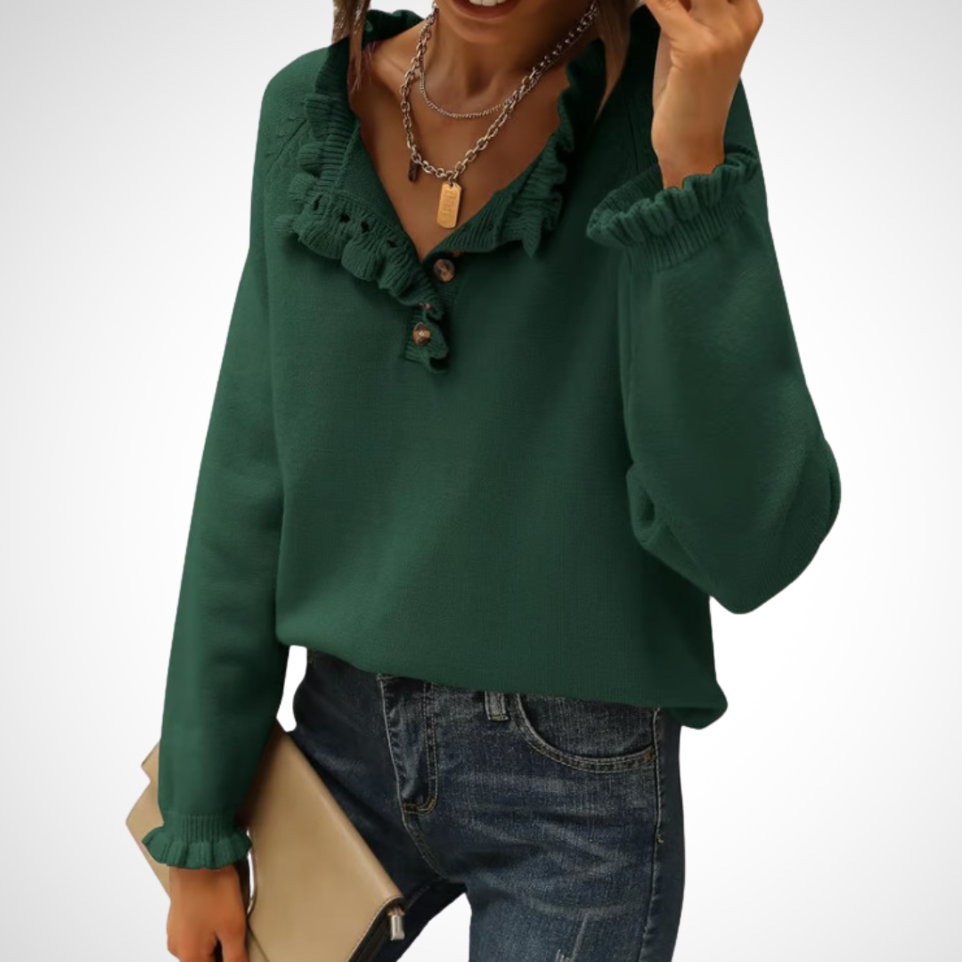 WYNN - Chic Long Sleeve Pullover Half Button Sweater