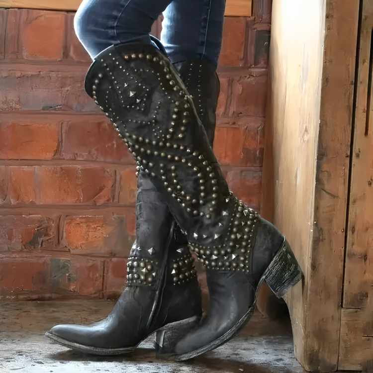 Orena | Pointed-Toe Knee-High Block Heel Boots