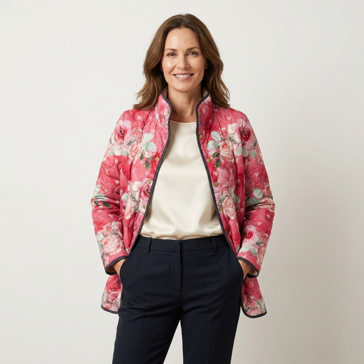 Freya | Charming Pink Floral Print Quilted Jacket