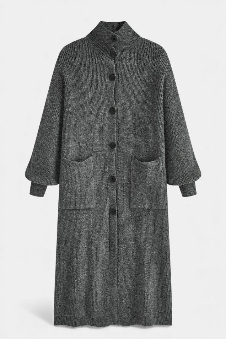 Clarisse Long Knit Coat Featuring a Cozy Turtleneck and Button Closure