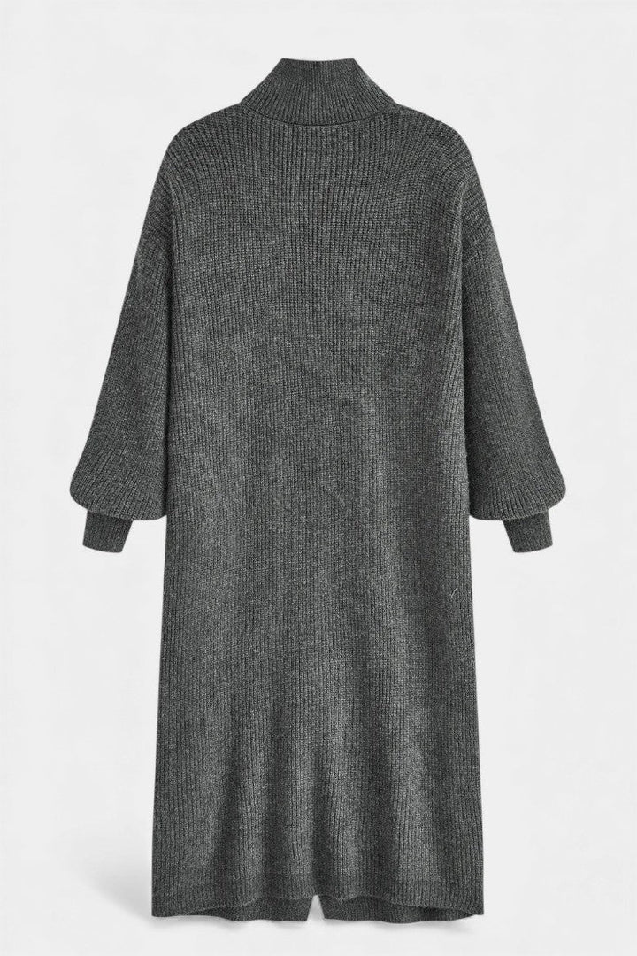 Clarisse Long Knit Coat Featuring a Cozy Turtleneck and Button Closure