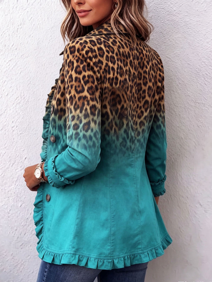 Chloe™ | Bold Boho Leopard &amp; Teal Ruffle Blazer Jacket