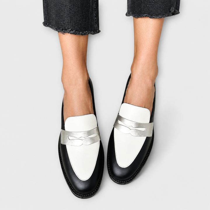 Xara | Black Loafers with Metallic Sheen
